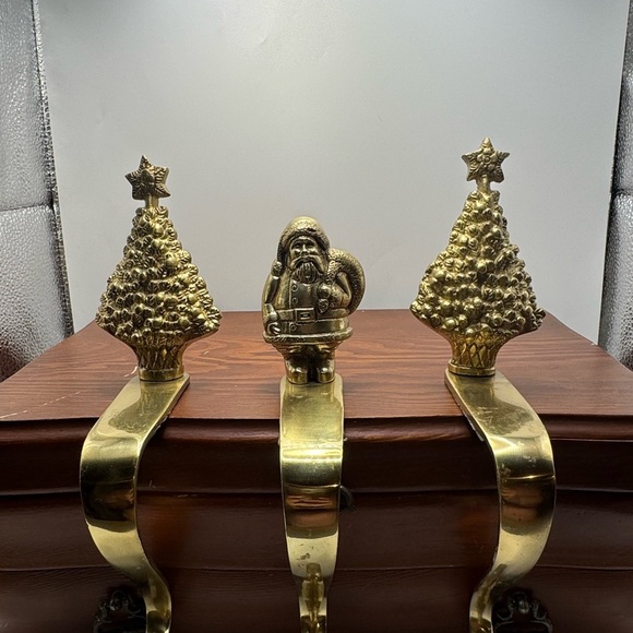 Brass Holiday Stocking Holders Set - Picture 1 of 7